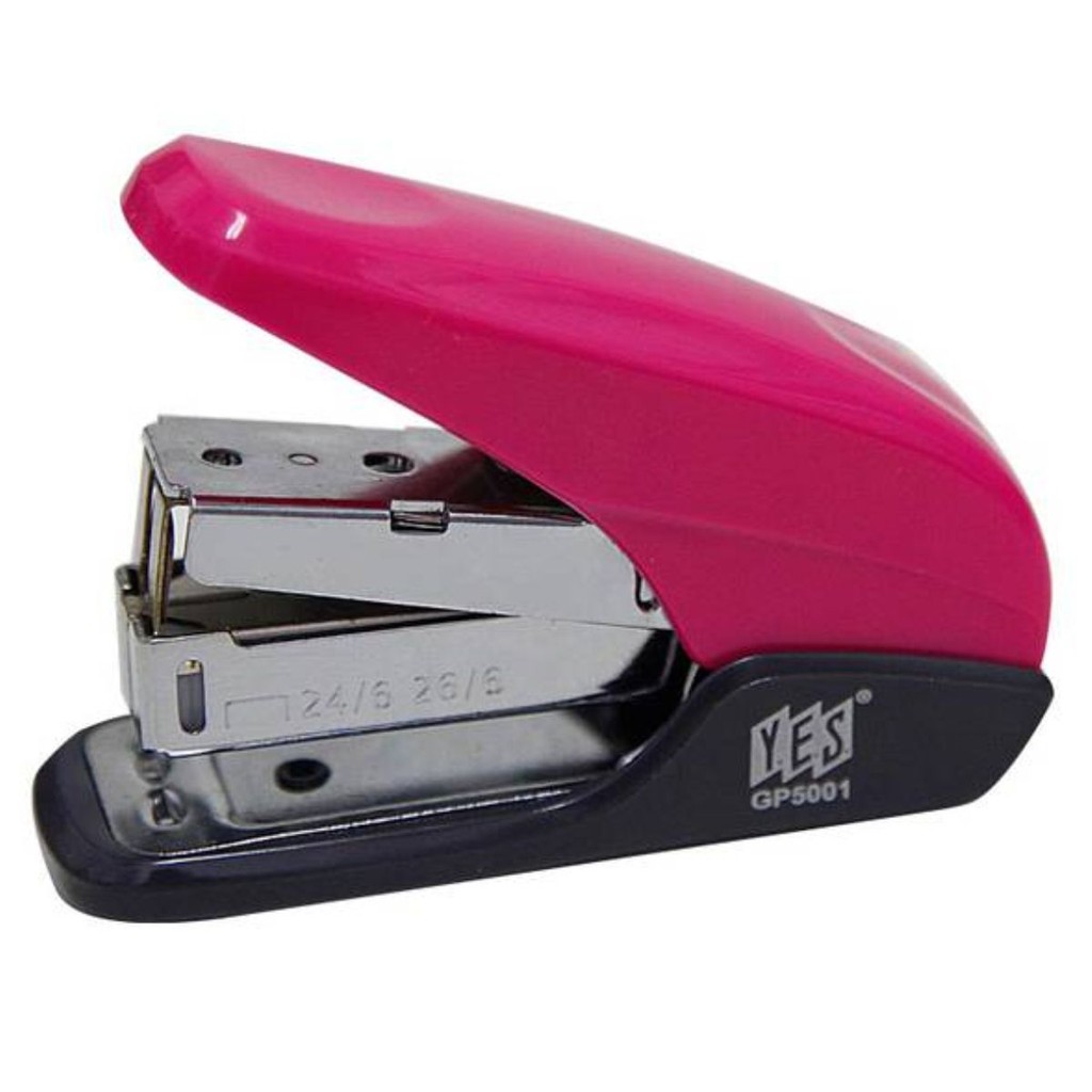 Grampeador Mini Light Force Yes Rosa 24/6 24/8 com Extrator Mola Resistente Retração Automática Leve