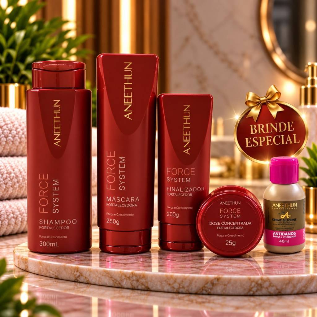 Kit Aneethun Force System Shampoo, Máscara, Finalizador e Dose Pronta Entrega + Mini Dose Rosa