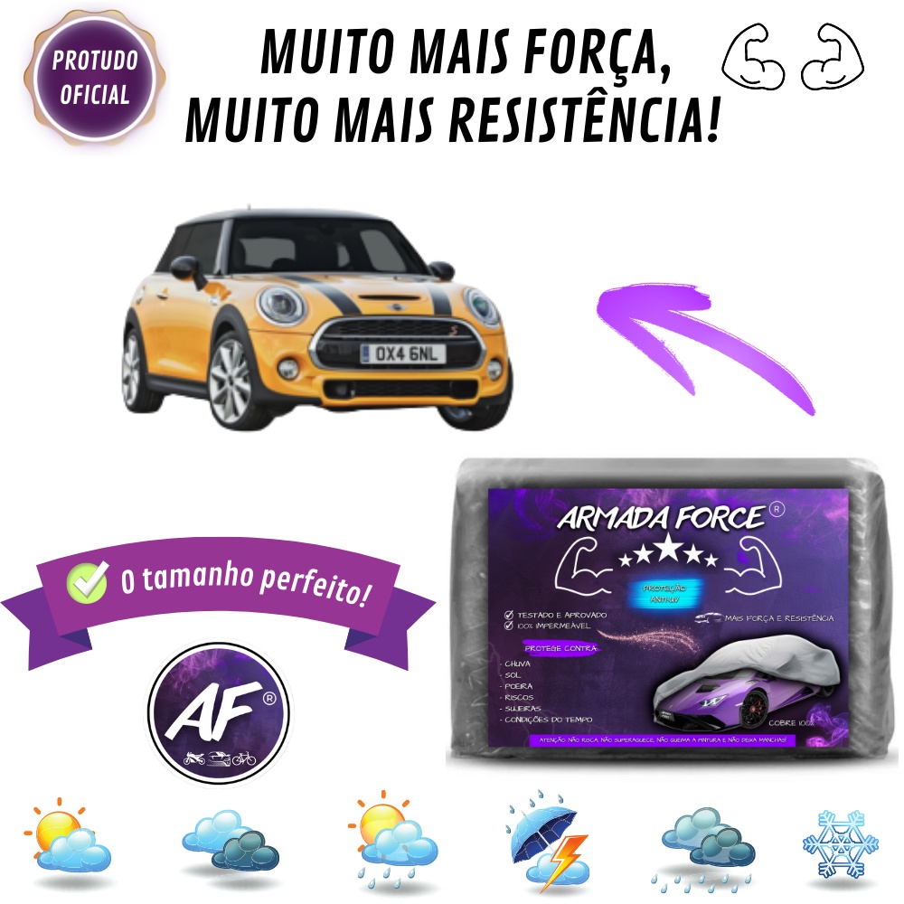 Capa Cobrir MINI COOPER ARMADA FORCE Sem Forro 100% Impermeável Protege Sol Chuva Poeira Capa Proteção Automotiva Anti-UV