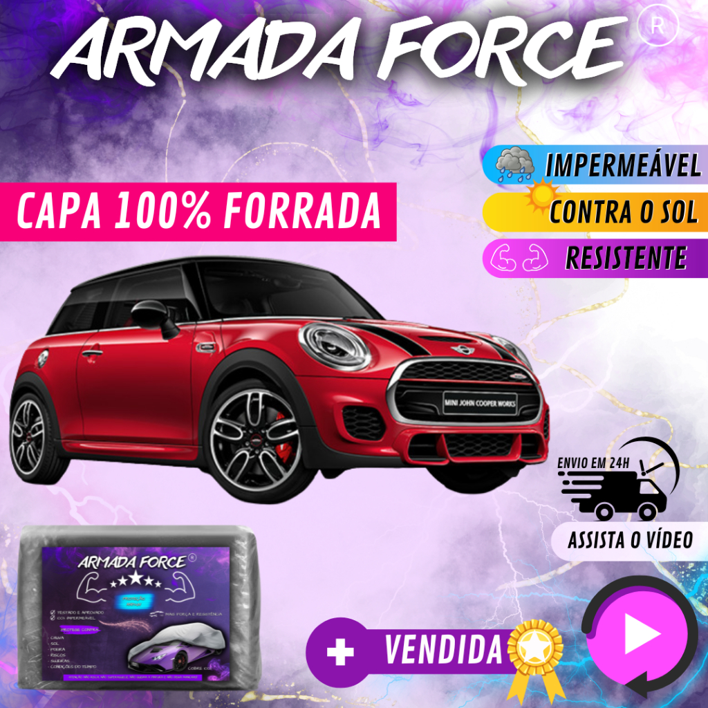Capa Cobrir MINI JOHN-COOPER-WORKS 100% Forrada Armada Force Impermeável Protege Sol Chuva Poeira