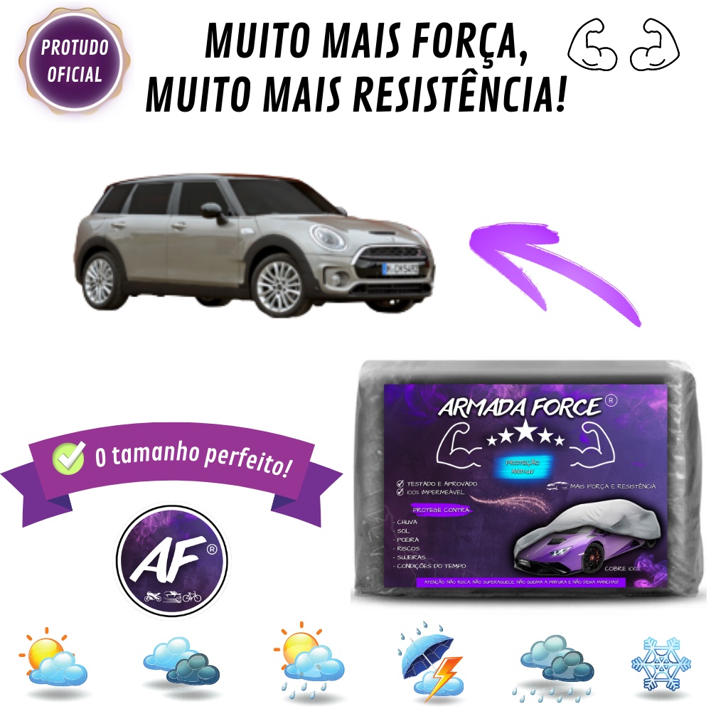 Capa Cobrir MINI CLUBMAN ARMADA FORCE Sem Forro Impermeável 100% S/F Protege Sol Chuva Anti-UV