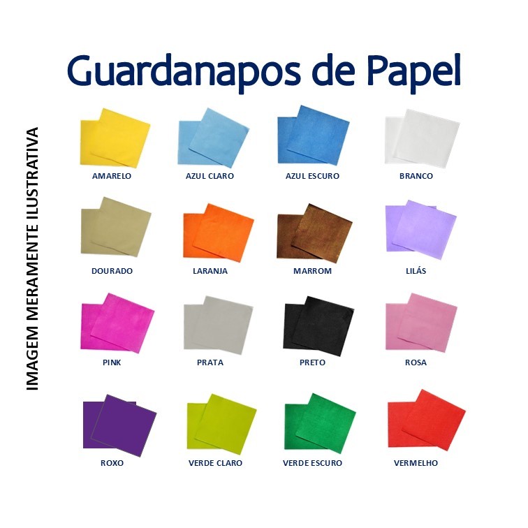 50 Guardanapos de Papel Colorido 20x20cm – Diversas Cores