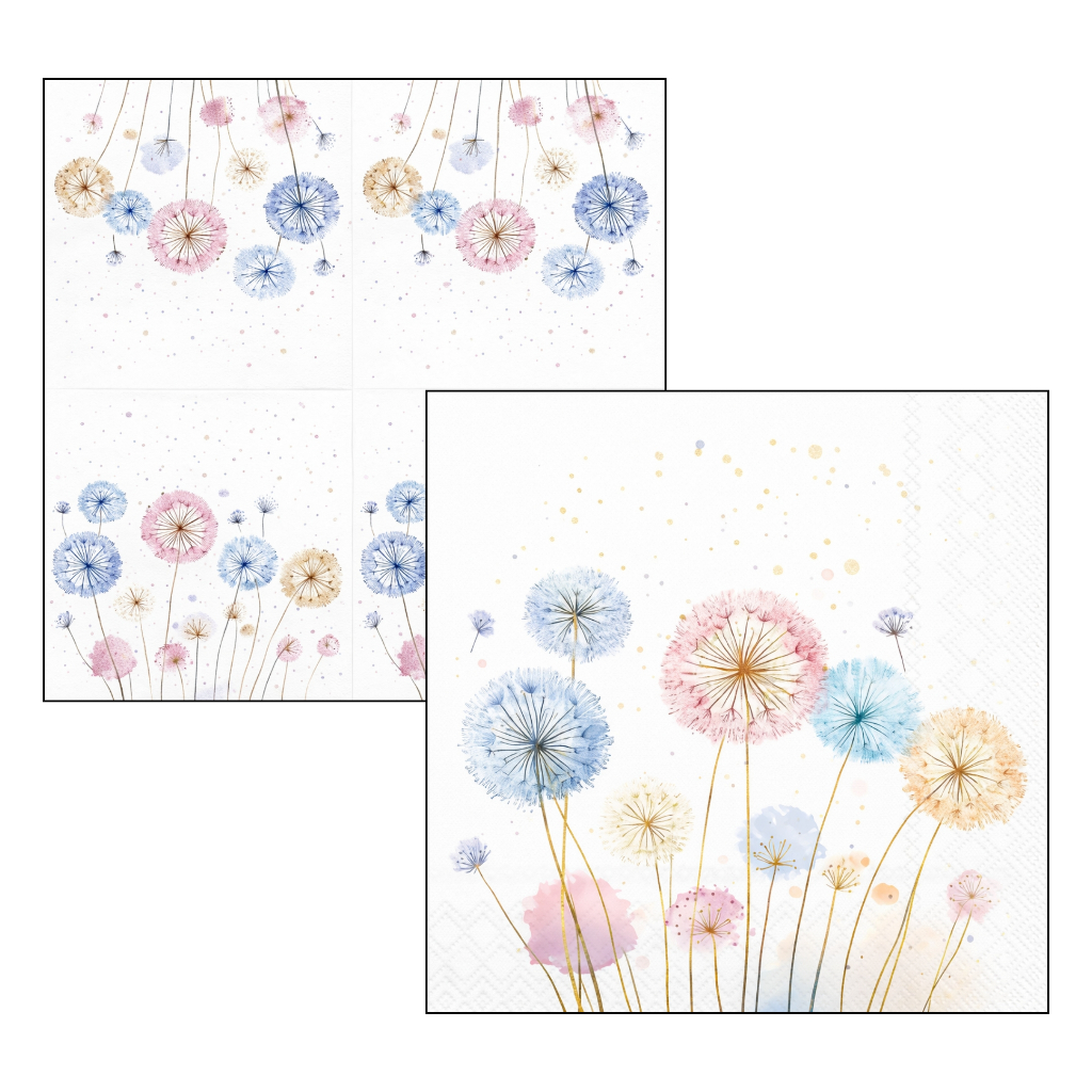 Kit 2 Guardanapos para Decoupage 33x33 Dandelions Coloridos – Papel Decorativo Artesanato Scrapbook