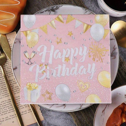 Guardanapo Happy Birthday Folha Dupla Luxo Colorido 33x33cm 20un Descartável Festa Aniversário