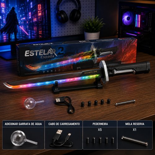 Brinquedo Sabre De Luz Retratil Eletronico Com Luz Led Efeito Sonoro Sabre De Luz Interativo Colecionavel Presente Pa...