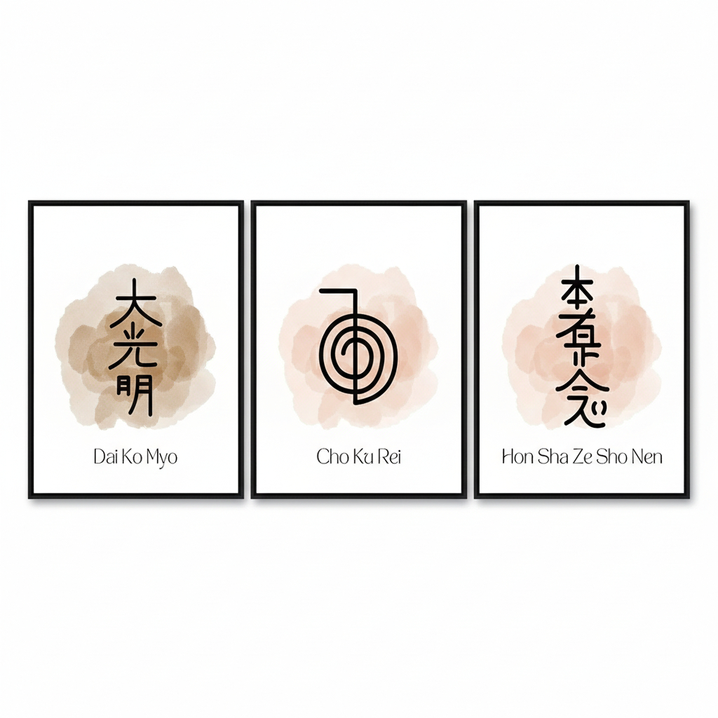 Quadro decorativo Símbolos Nordic Reiki Poster Inspirado Meditação Espiritual (3 peças 40x60)