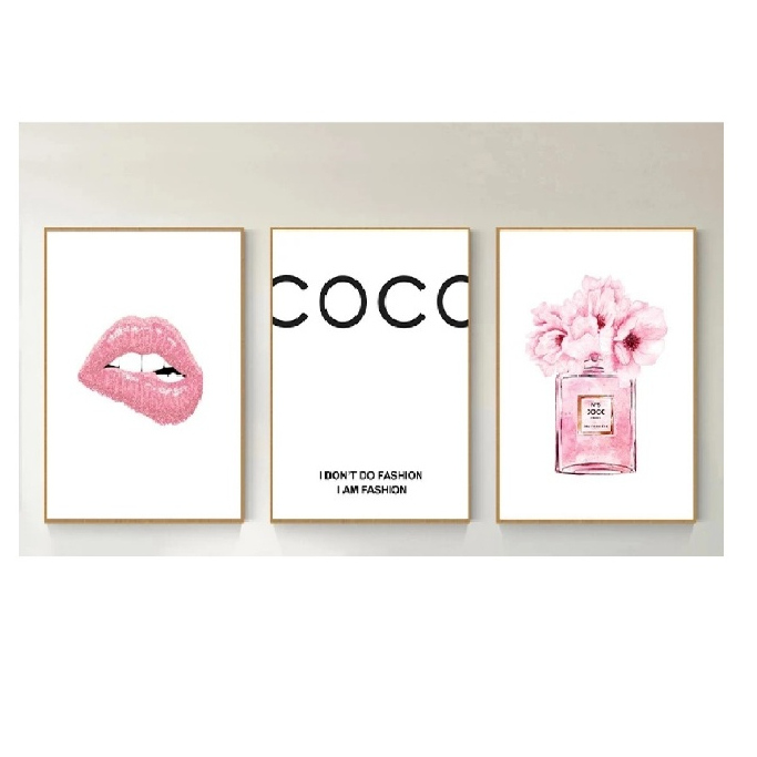 Quadros decorativos Pink Bottle Art Painting, Nordic Posters and Prints (3 peças)