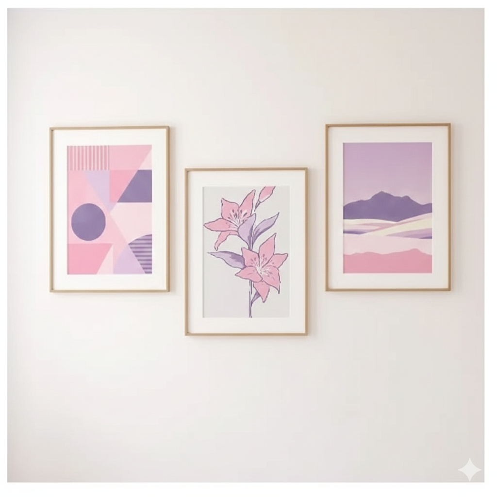 Quadros decorativos Color Block Shapes, Nordic cartazes roxo (3 peças)