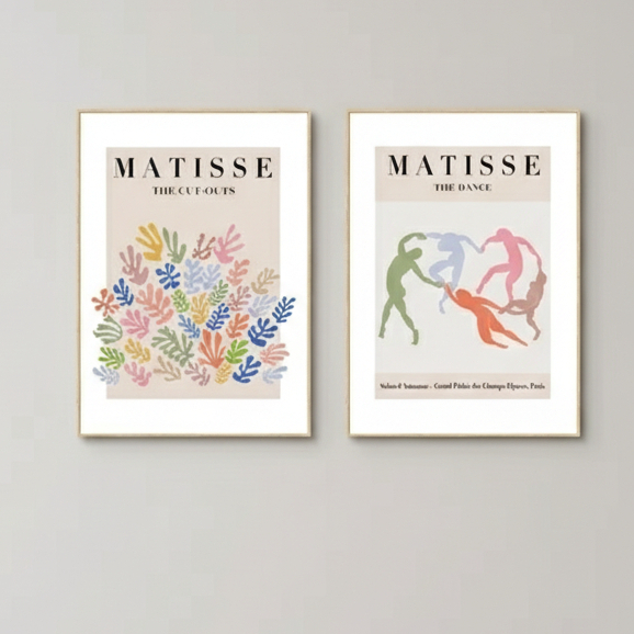 Quadro decorativo Abstracto matisse menina coral folhas coloridas nordic (3 peças)