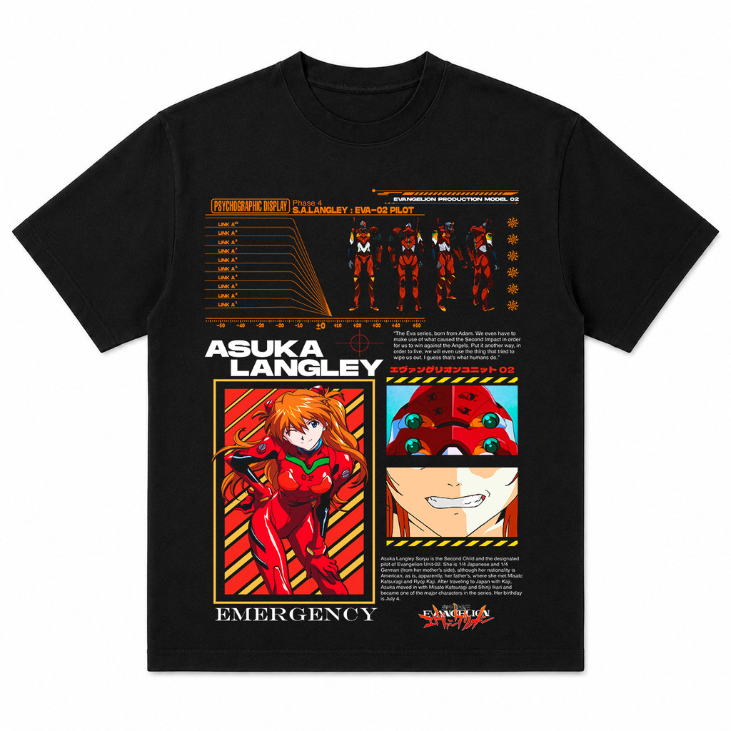 Camiseta Neon Genesis Evangelion Asuka Langley EVA-02 Básica 100% Algodão Unissex Várias Cores Envio Imediato
