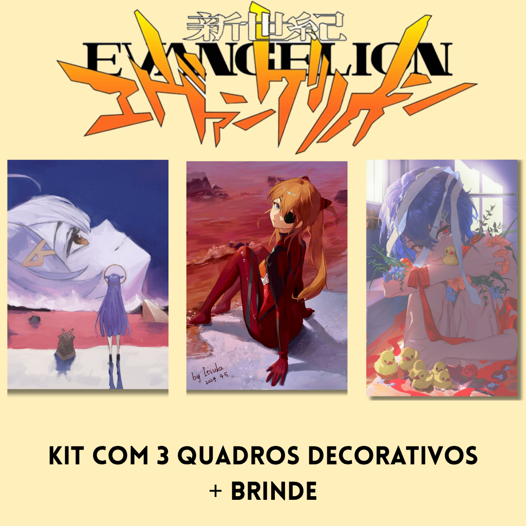 Kit com 3 Quadros Anime Neon Genesis Evangelion + Adesivo - (EVA)