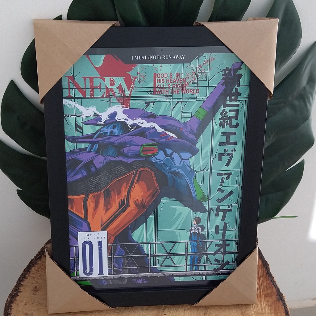 Quadro decorativo com moldura e vidro Neon Genesis Evangelion Eva 01 pôster geek