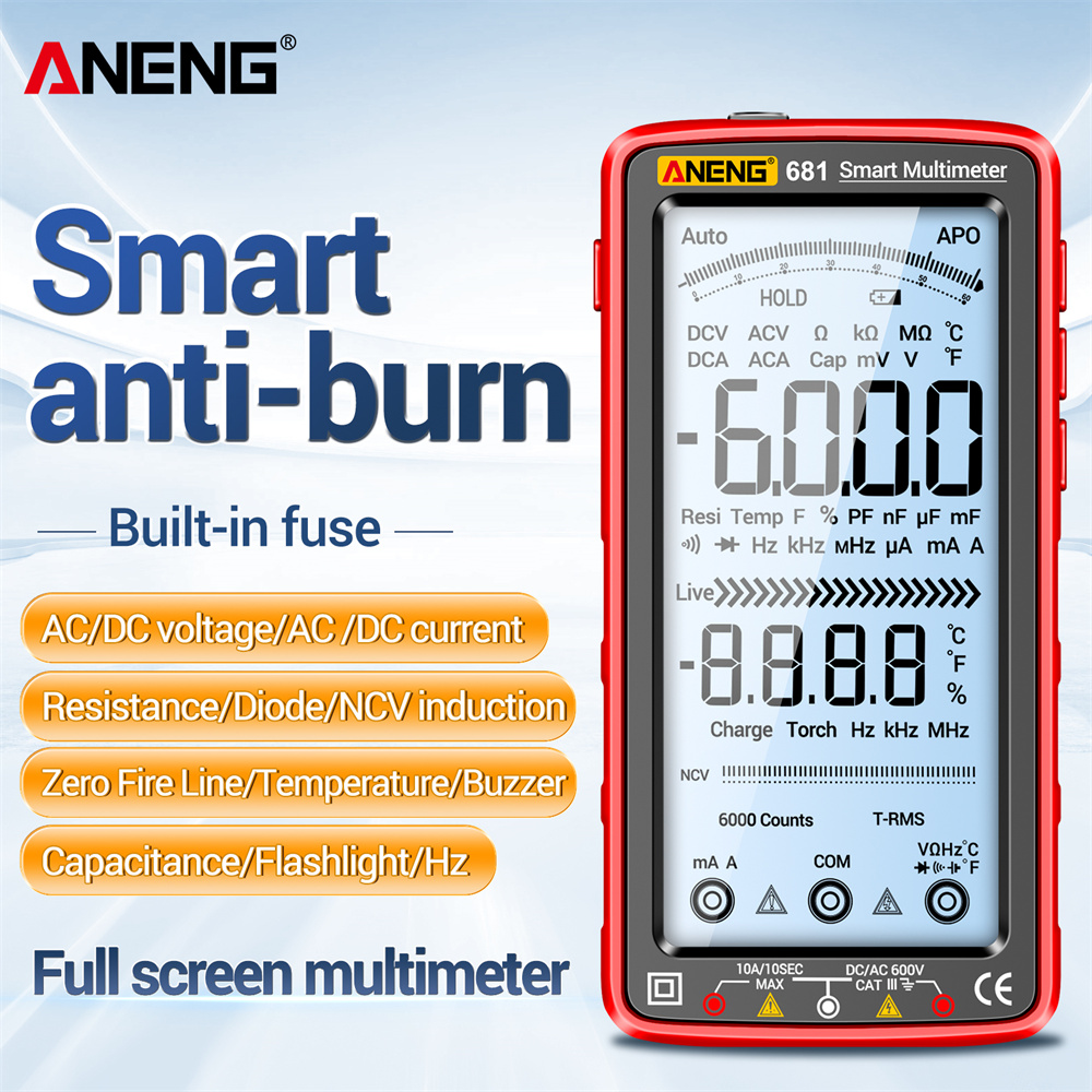 ANENG One Set 681 Multímetro Recarregável Anti-Queimadura Inteligente , True RMS 6000 Contagens Testador De Tensão Com L