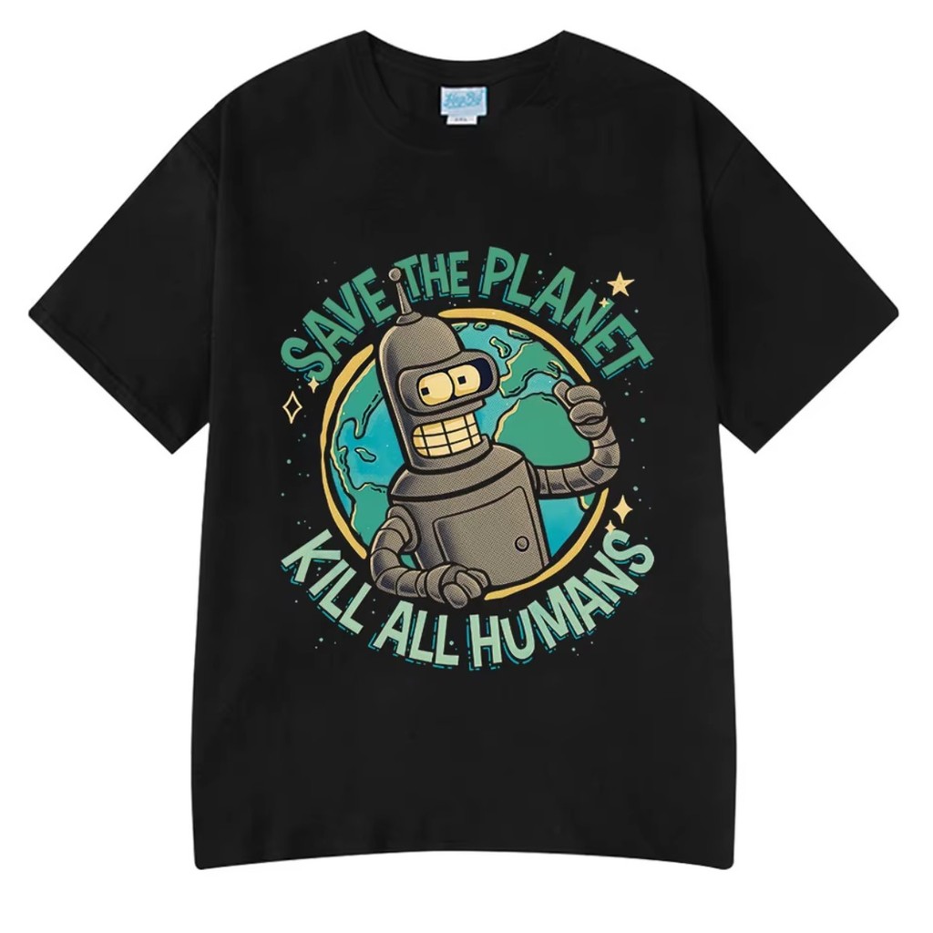 Camiseta Save The Planet Robô Camisa 100% Algodão Streetwear Humor Unissex Envio Rápido
