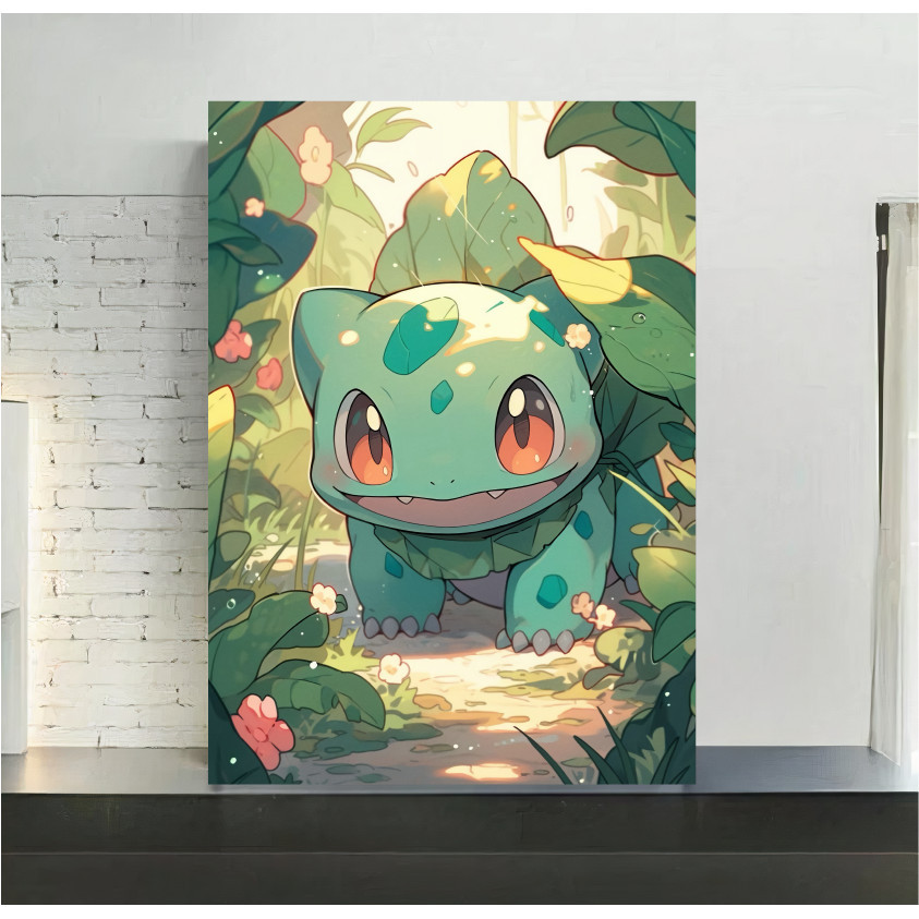 Quadro de mdf poster moldura, Anime, Jogo, Pokemon, Bulbasaur
