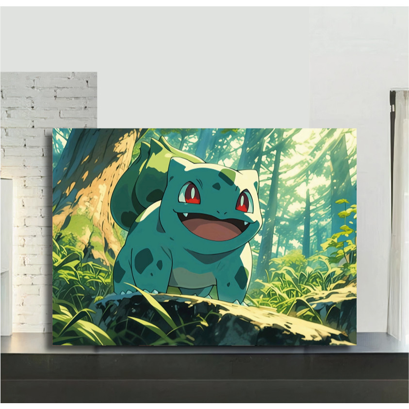Quadro de mdf poster moldura, Anime, Jogo, Pokemon, Bulbasaur