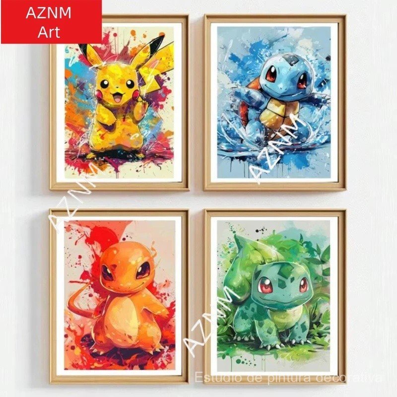 Pôster de Anime Pokémon Pikachu Charmander Bulbasaur Squirtle
