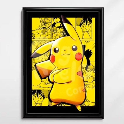 Quadro Pokemon Pikachu, Bulbasaur, Charmander, Squirtle Anime Pôster Placa Decorativa