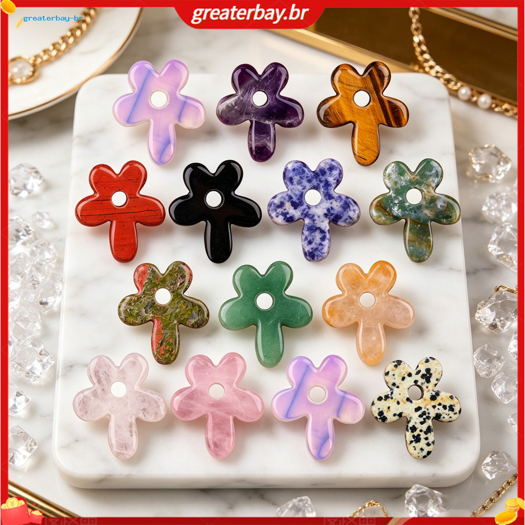 Natural Stone Five-petal Flower Pendant Carved Round Charm with Hole for Lanyards Chains Bracelets Keychains – Unique