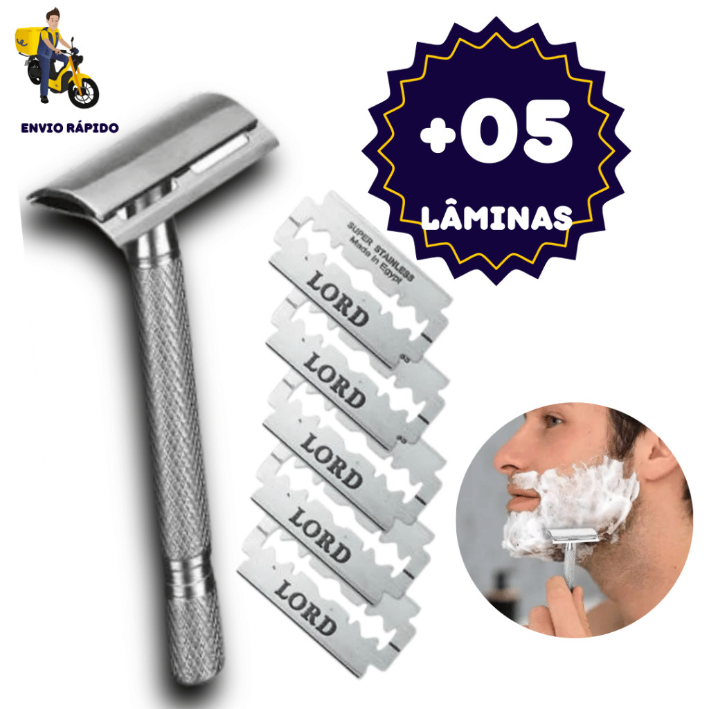 Aparelho Barbeador de Metal Retro com 5 Lâminas Gratis
