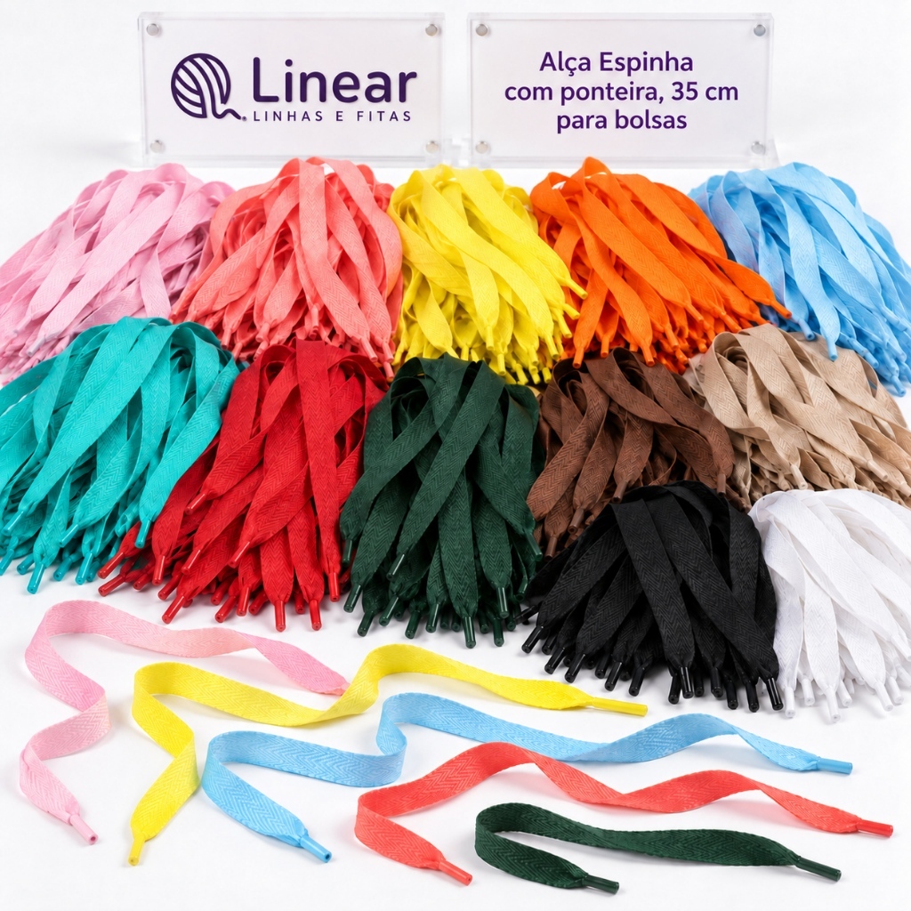 Kit 100 Alças Espinha Peixe Gorgurão Sacola 35cm Com Ponteira
