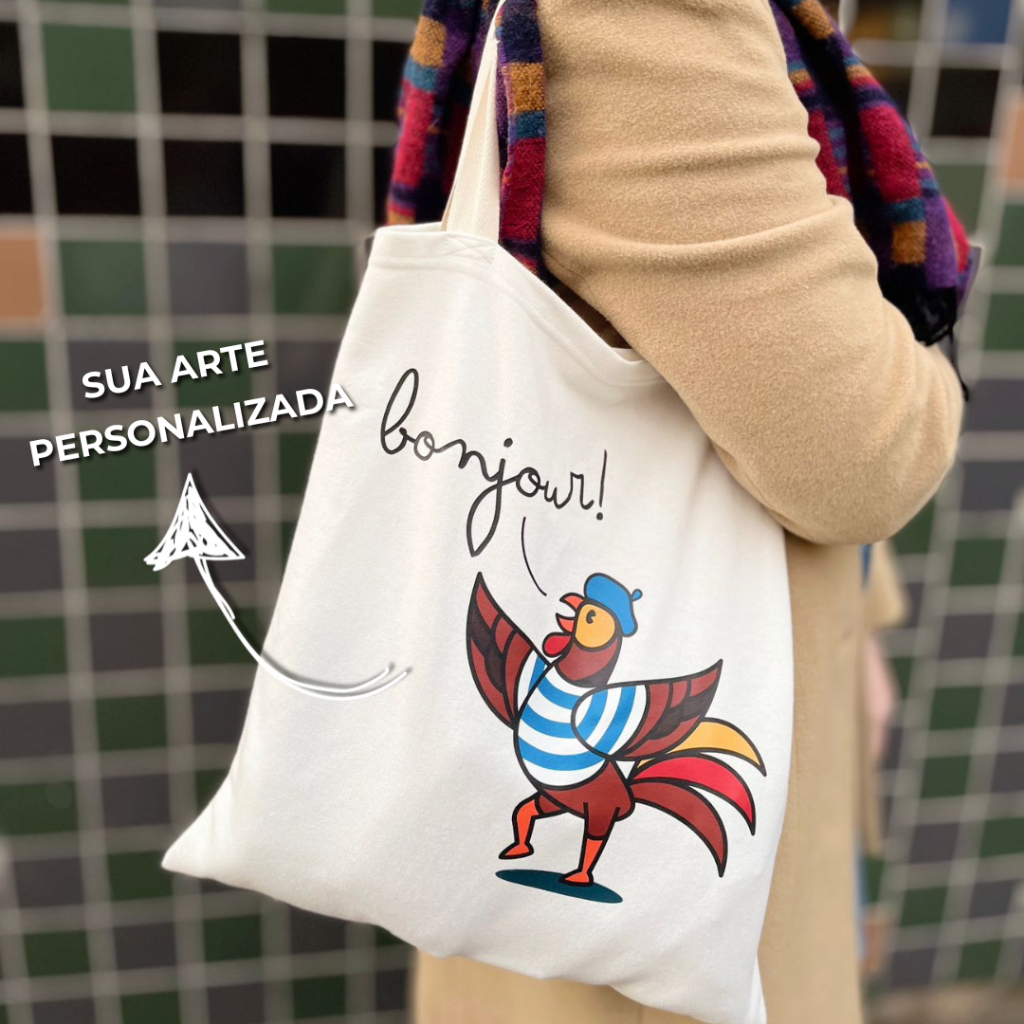Sacola Ecobag Personalizada de Moletinho 100% Algodão Sacola Ecológica 35cm x 40cm - Estampa frente