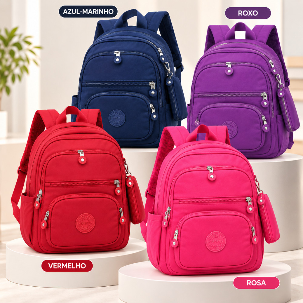 Mochila Escolar Média 35cm Vários Compartimentos