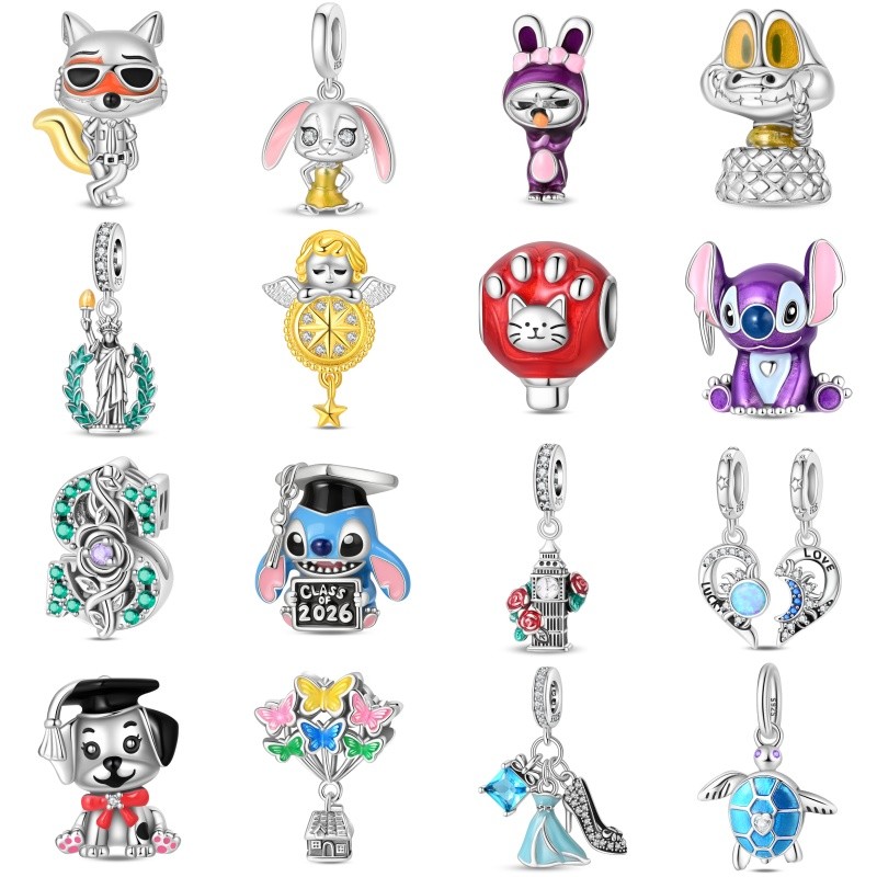 Berloques prata s925 Judy Rabbit Pingente Nick Fox Beads Adequado para Pulseira DIY Fazendo Presentes