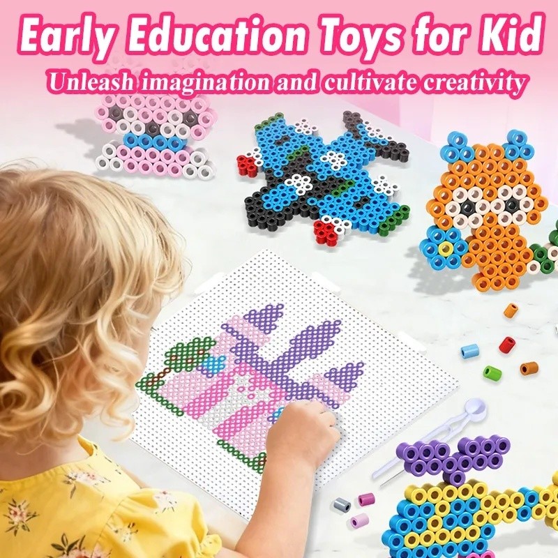 Fuse Beads 2,6mm Kit Pixel Art 24 a 96 Cores + Mini Ferro + Caneta + Base Pegboard Brinquedo Criativo Educativo