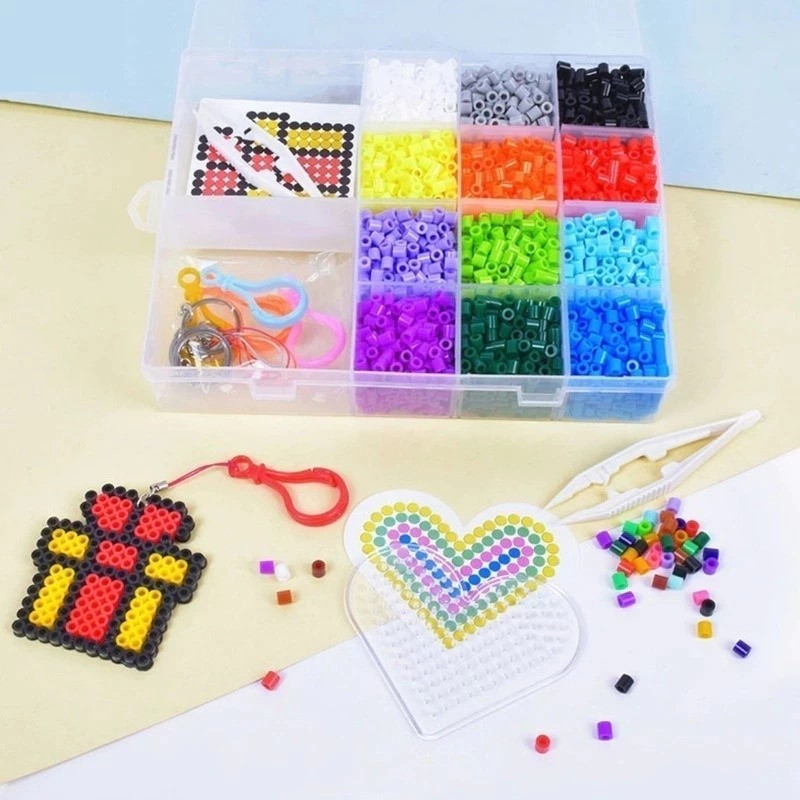 Kit Perler / Hama Beads 2,6mm 24/48/72/96 Cores Pixel Art Infantil C/ Mini Ferro e Ferramentas de Montagem
