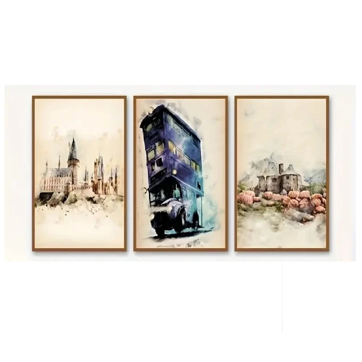 Quadros decorativos Magic World Castle Canvas Posters Set Harry Potter (3 peças)