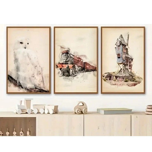 Quadros decorativos Magic World Castle Canvas Posters Set Harry Potter (3 peças)