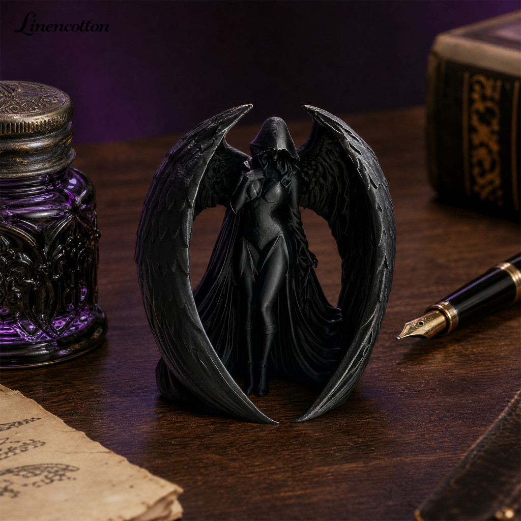 Winged Goddess Sculpture 3d Printed Ornament Dark Figurine Vintage Woman Statue Elegant Desktop Decoration for Home Offi
