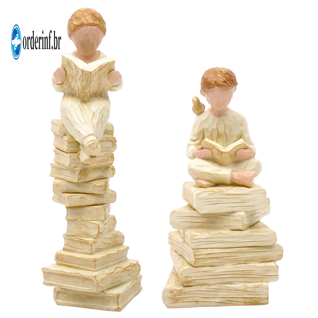 Resin Book Reading Ornaments Desktop Knowledge Seeking Handcrafted Faceless Boy/girl Figurine Artistic Stacked Sculpture