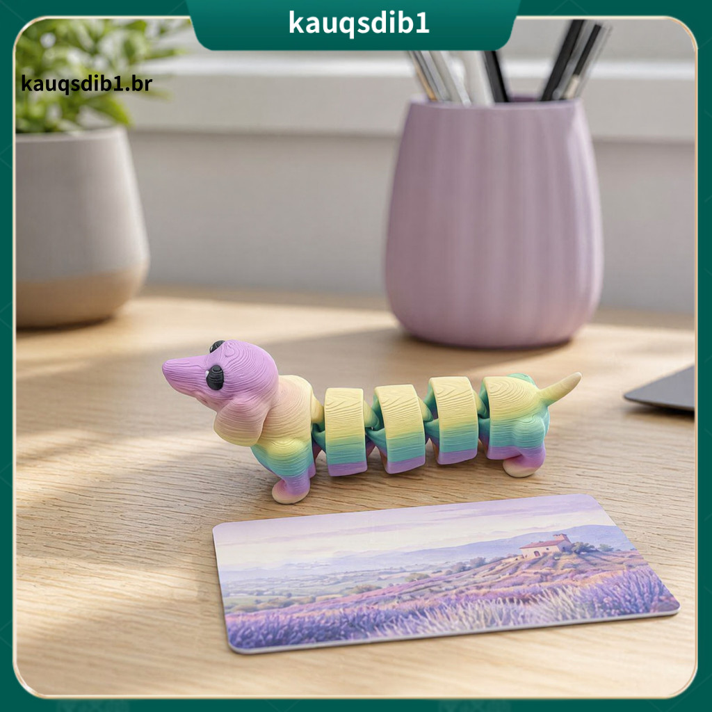 Small Dog Sculpture 3d Printed Dachshund Ornament Articulated Figurine – Movable Joint Puppy Fidget Toy Cute Desktop f