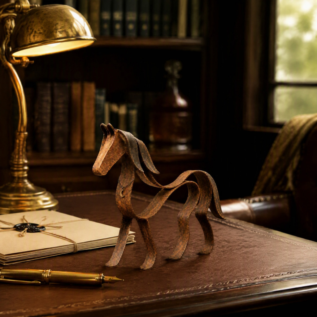 Handcrafted Vintage Metal Horse Figurine – Rustic Modern Sculpture for Home Office Decor Desktop Ornament Unique Shelf