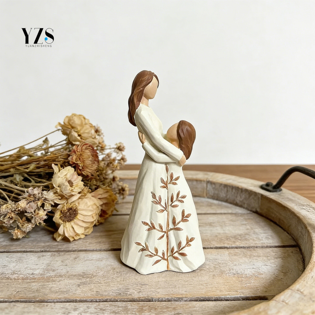 Warm Brown Decoration Resin Relief Decor 3d Desktop Ornament Mother-daughter Embrace Sculpture – Synthetic Hug Figurin