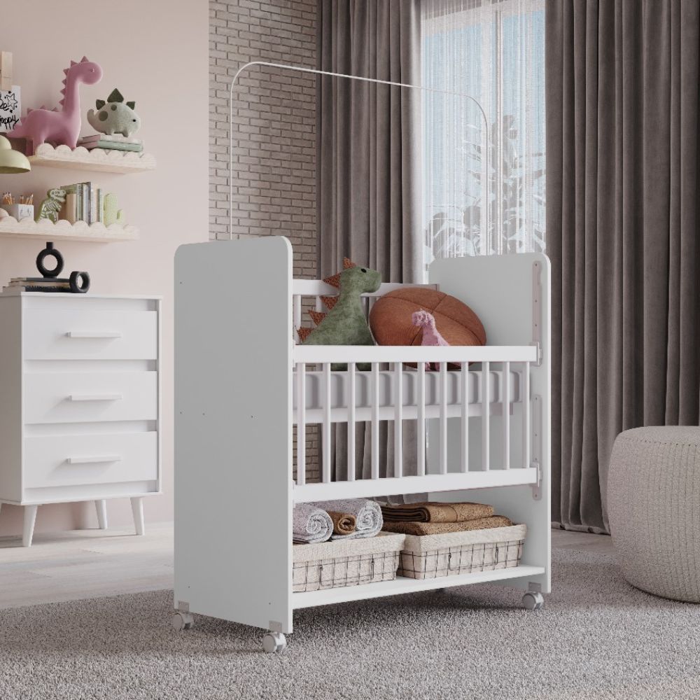 Mini Berço Infantil com prateleira mais Colchão - Conforto Bedside Fixo com Rodízios.