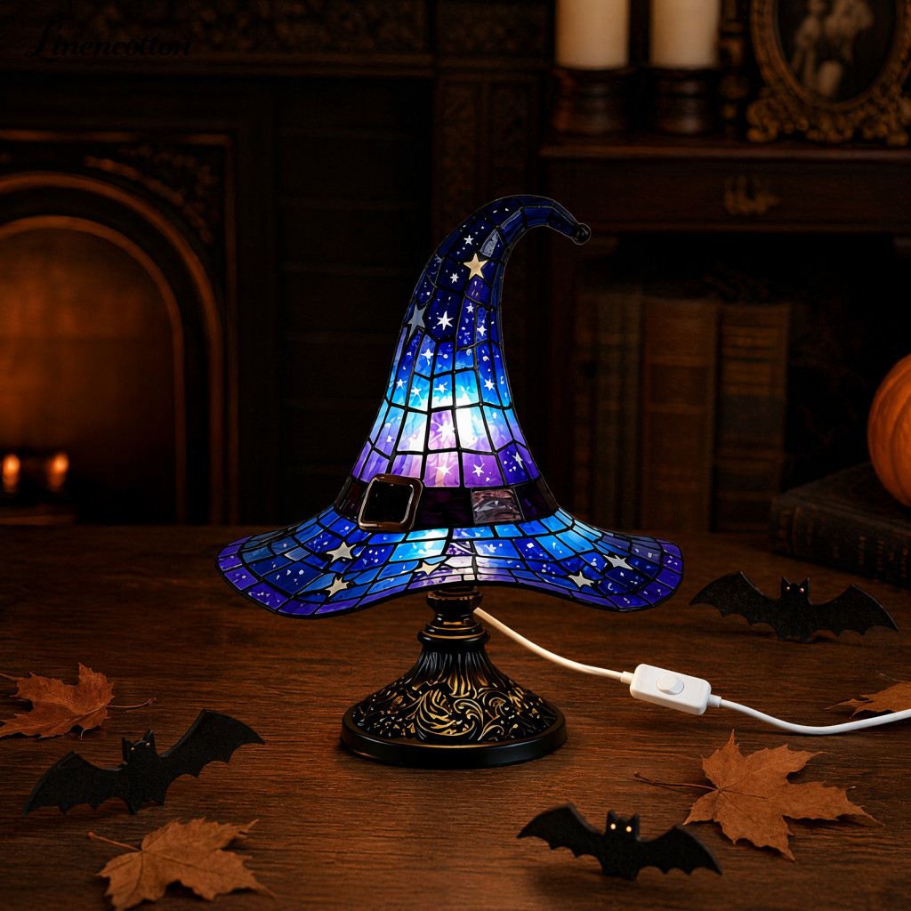 Table Lamp Halloween Decoration Witch Hat Usb Led Night Light Resin Decor for Bedroom Room Shelf Powered Bedside Perfect