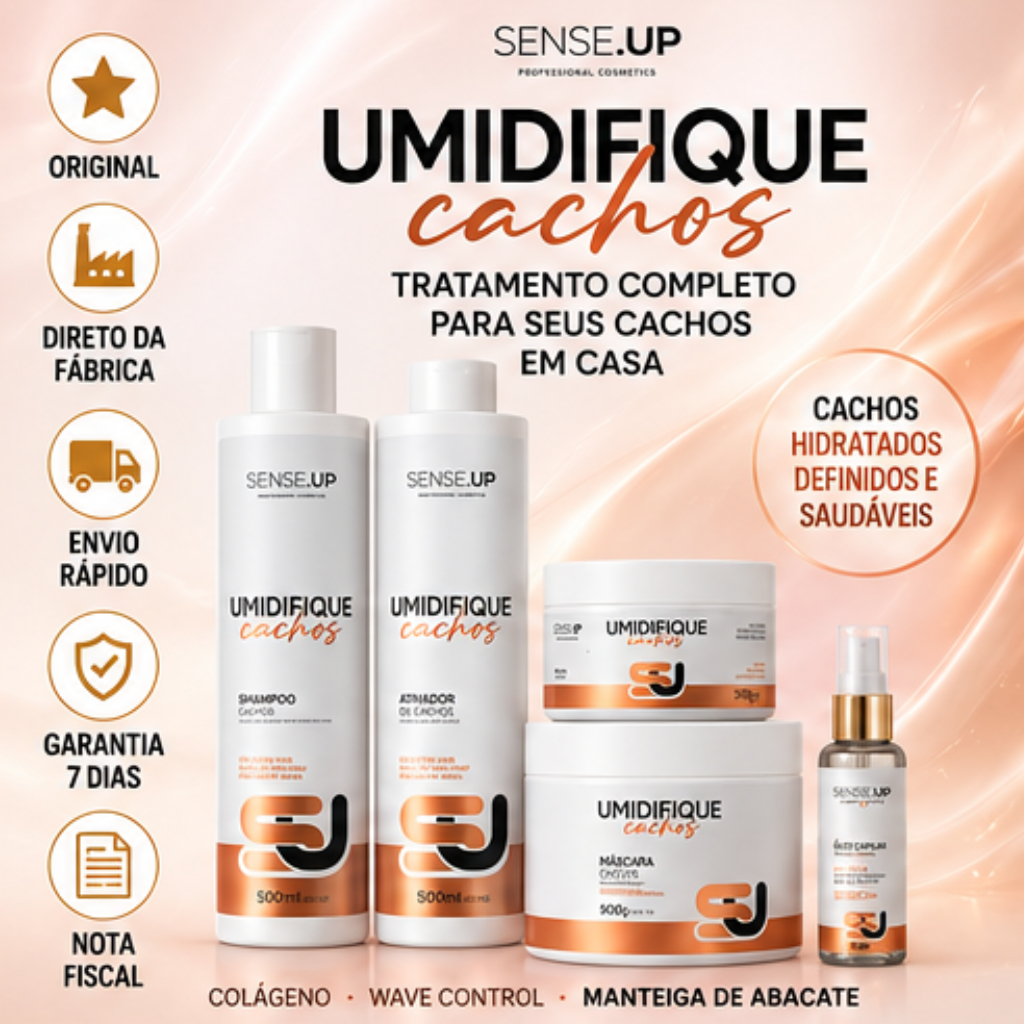 Umidifique Tratamento para Cachos Home Care 5 itens – Shampoo 500ml Ativador 500ml Máscara 500g Mel Cola 300g Óleo 60ml
