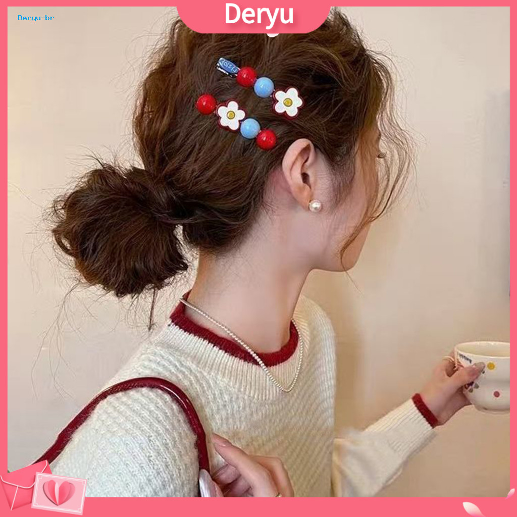 Hairpin Clip College Style Hair Accessory 2pcs Girls Floral Hairpins Non-slip Side Bang Clips Hand-painted Flowers Round
