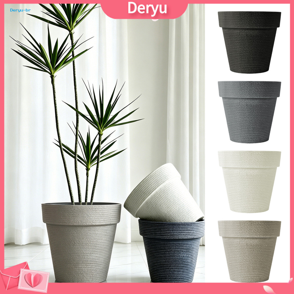Resin Flower Pots for Indoor Plants Heavy Duty Plastic with Drainage 12 Inch Round Stone-look Planter Hole – Modern Mi