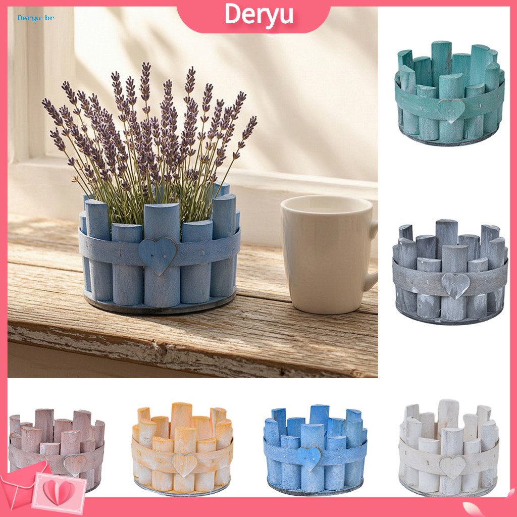 Wooden Flower Pot for Succulents Vintage Style Plant Natural Solid Wood Flowerpot Retro Round Barrel Planter for Artific