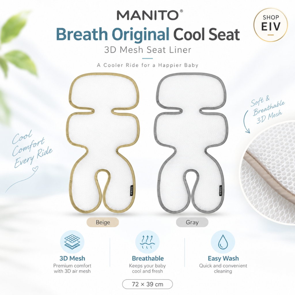 [MANITO] Forro De Assento Para Carrinho De Bebê Em Malha 3D Original Breath Bege/Cinza 72x39cm
