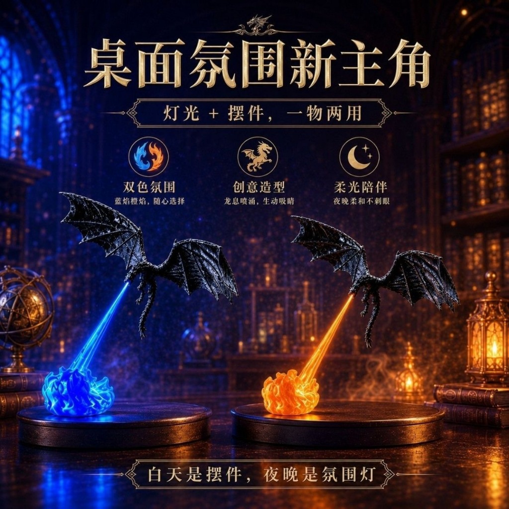 Mesmo estilo do Xiaohongshu: Luminária Noturna Cool Dragon Breath, Lâmpada Divertida e Atraente em Forma de Dragão, Deco