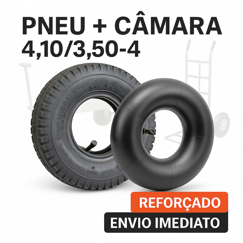 Pneu Reforçado + Câmara Skate Quadriciclo Mini Buggy Carrinho Mão Carga Carriola 4.10/3.50-4 KIT