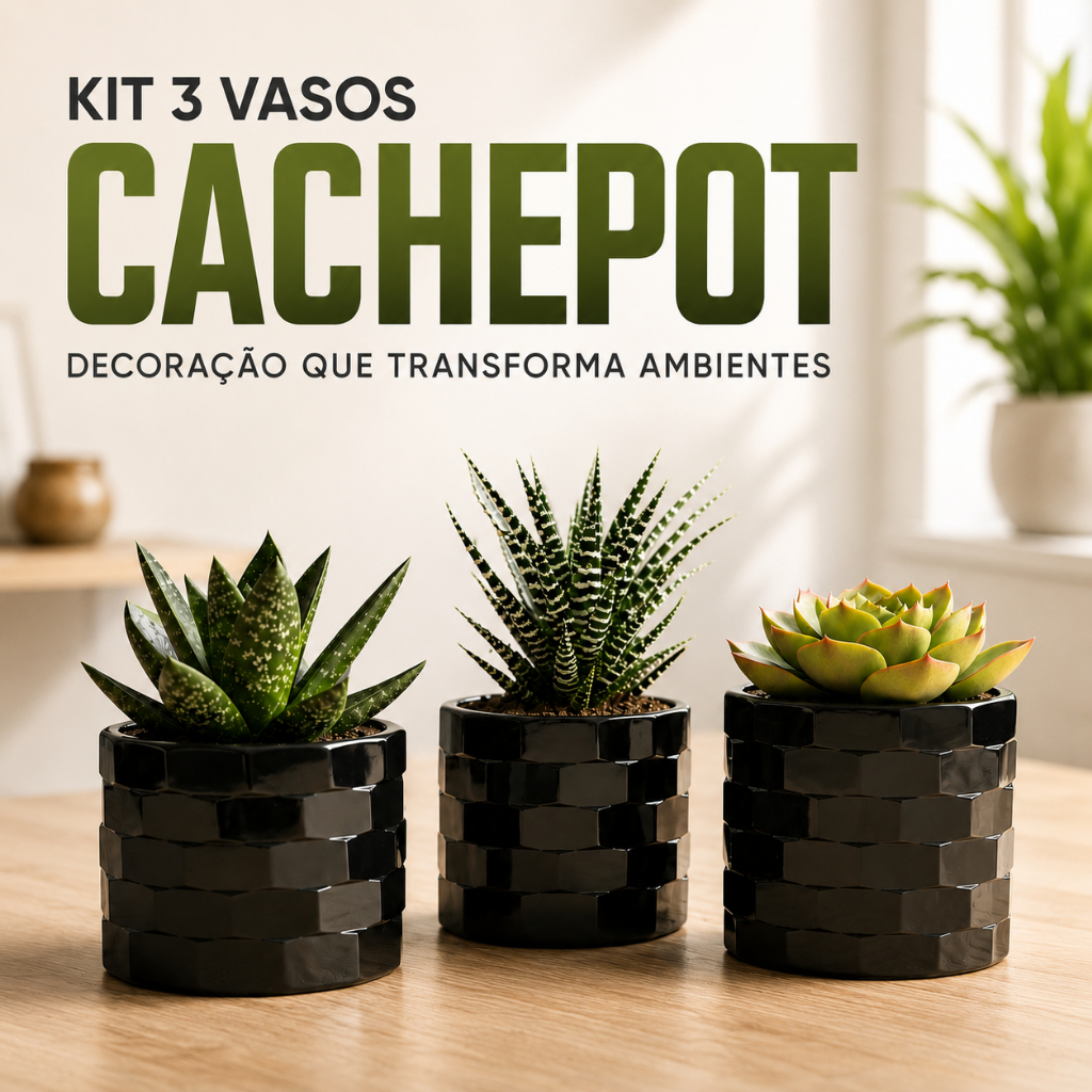 3 Vasos Cachepot Moderno Suculentas Cactos Ervas Flores Quad Florzinhas Floricultura Presente