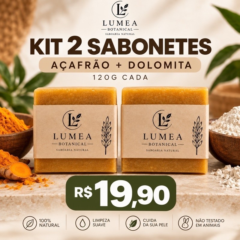 2 Sabonetes de Açafrão e Dolomita Clareador Natural 120g cada