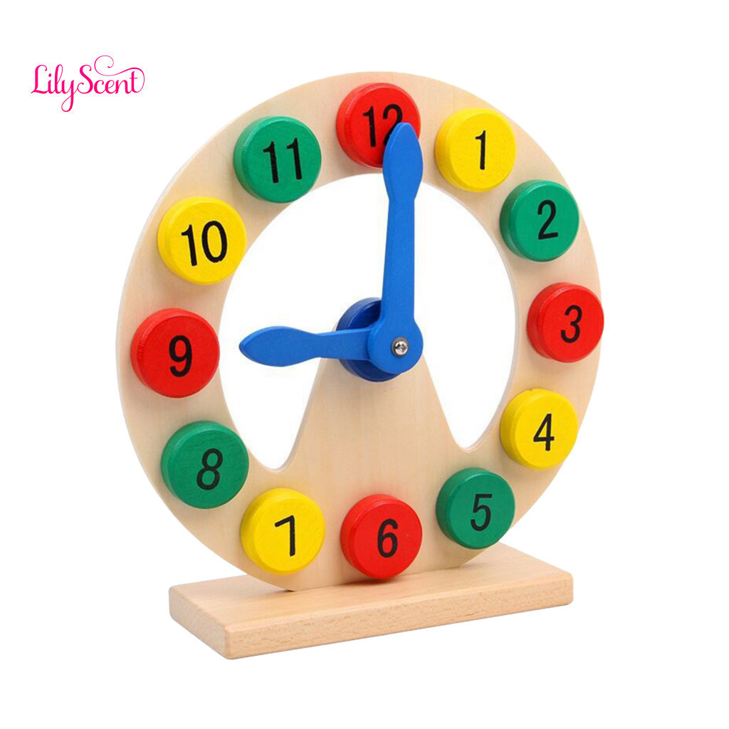 Kids Clock Toy Child Time Learning Aid Wooden for Toddlers Preschool Number Color Recognition Educational with Movable H