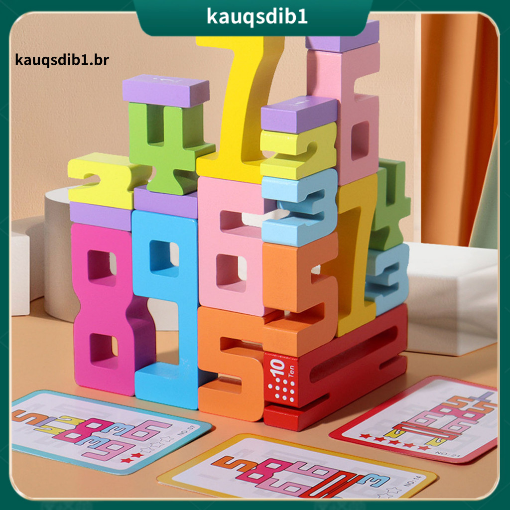 Kids Number Puzzles 1 Set Wooden Building Blocks Educational Stacking Toy for Toddlers Boys Girls Colorful Math Learning